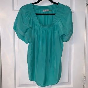 $325 Ramy Brook ‘Jessica’ Blue Off Shoulder Smocked Flowy Blouse Top size L